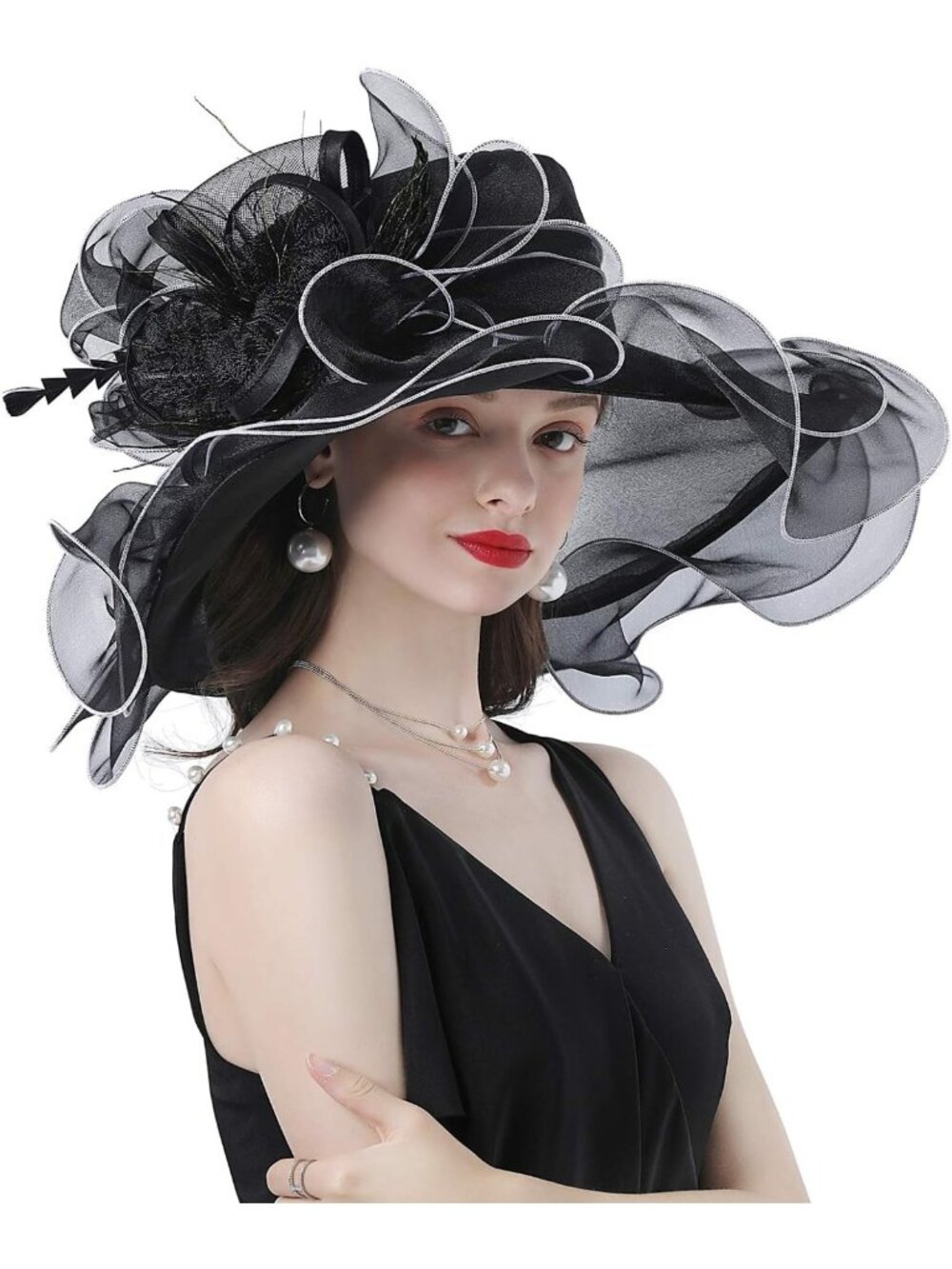 Elegant Wide Brim Organza Church Hat for Weddings & Tea Parties - Dual-Use